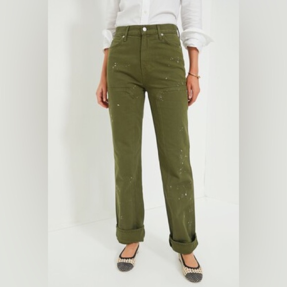 Veronica Beard Olive Green Straight-Leg Pants